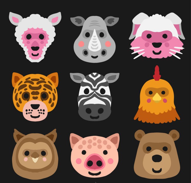 9款彩绘动物头像面具矢量素材普贤居素材网精选