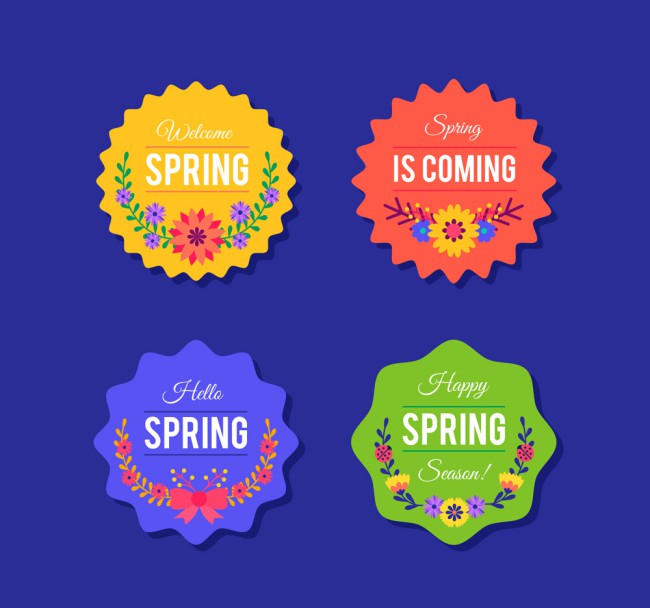 4款彩色春季标签矢量素材16素材网