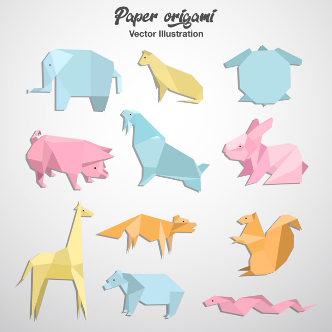 11款彩色动物折纸矢量素材素材天下