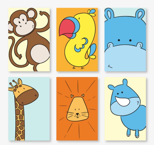 6款彩绘可爱动物卡片矢量素材16素材网精选