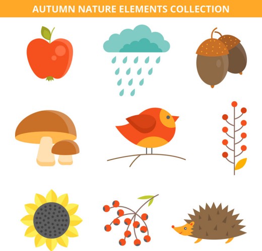 9款可爱秋季自然元素矢量素材素材