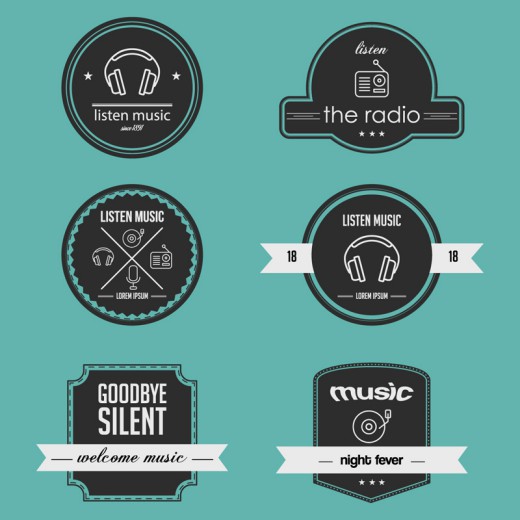 6款创意广播与音乐标签矢量素材16设计网精选