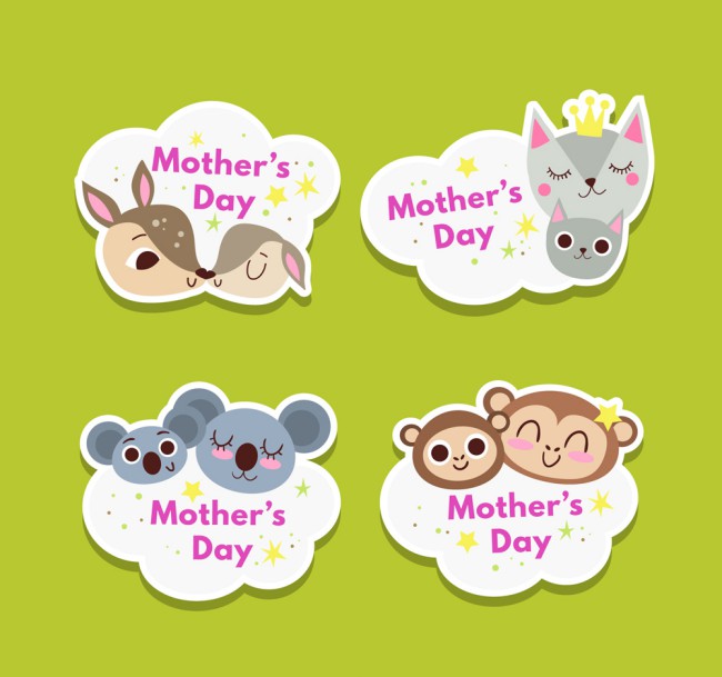 4款可爱母亲节动物头像标签矢量图素材中国网精选