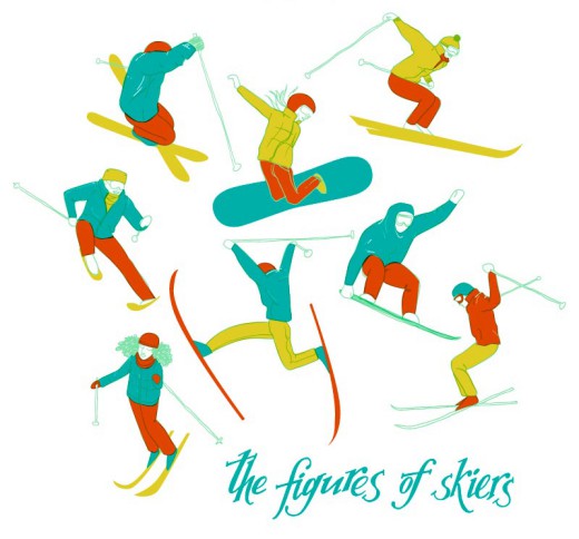 8款彩绘滑雪姿势设计矢量图素材中国网精选
