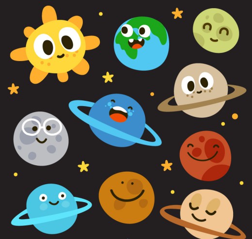 卡通太阳和九大行星矢量素材16设计