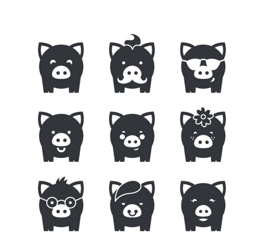 9款黑色小猪图标矢量图素材中国网精选