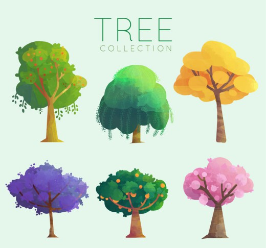 6款彩色树木设计矢量素材16素材网精选