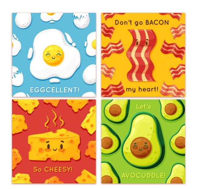 4款可爱表情食物卡片矢量素材16图库网精选
