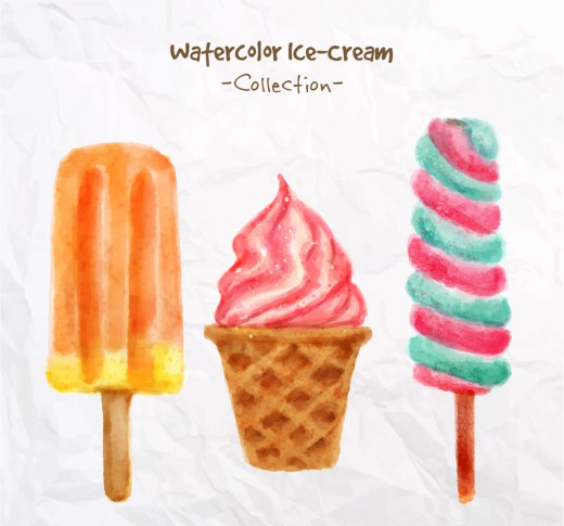3款水彩绘雪糕冰淇淋矢量素材普贤居素材网精选