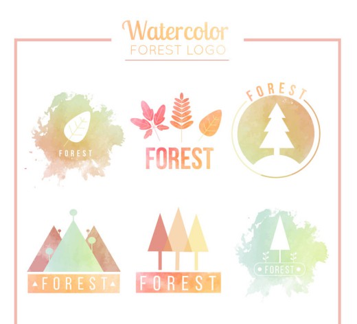 6款水彩绘森林标志矢量素材16图库网精选