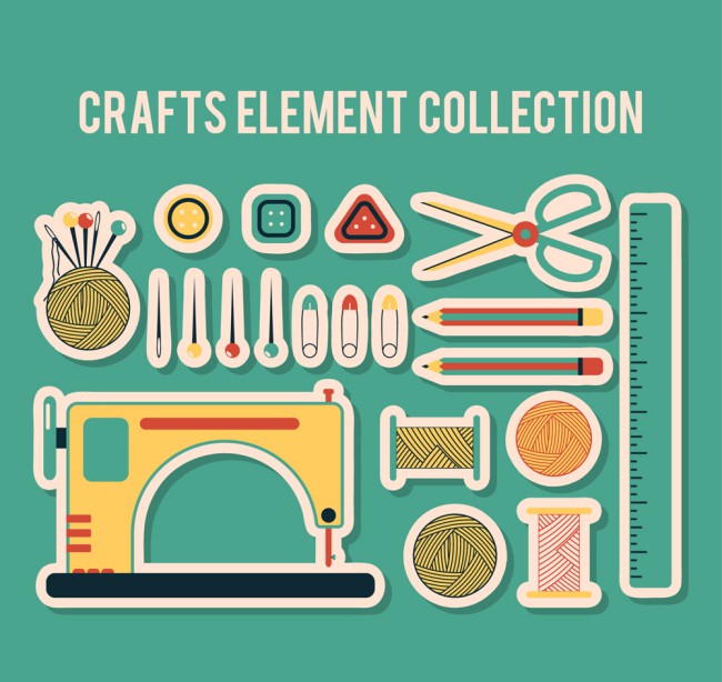 21款创意缝纫用品贴纸矢量素材16素材网精选