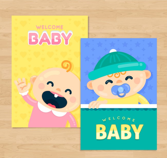 2款可爱迎婴卡片设计矢量素材普贤居素材网精选