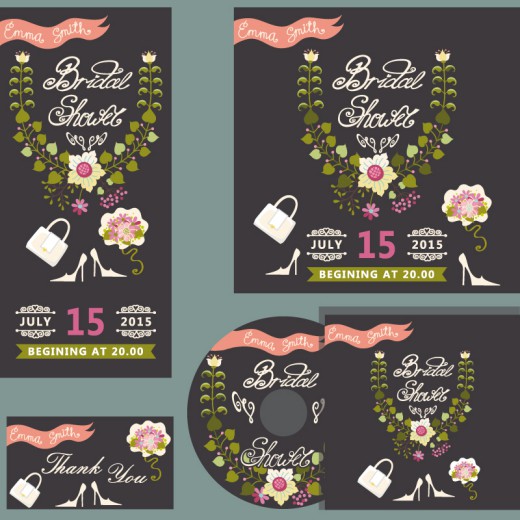 花卉婚礼邀请卡设计矢量素材16设计