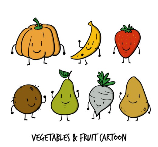 7款彩绘可爱卡通蔬菜和水果矢量图16素材网精选
