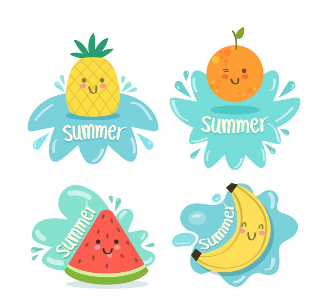 4款可爱夏季水果标签矢量素材16图库网精选