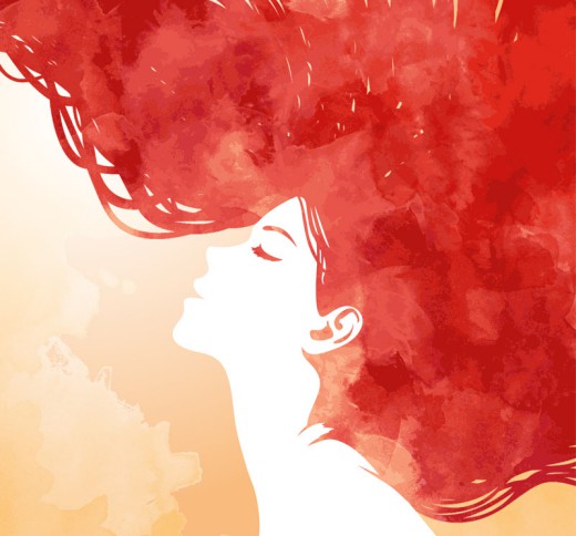 水彩红色头发女子侧脸矢量素材16图库网精选