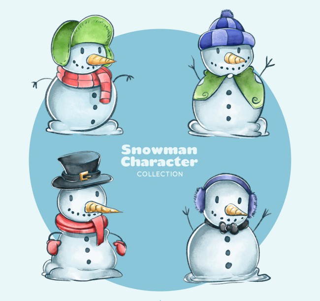 4款彩绘圣诞雪人矢量素材16设计网精选
