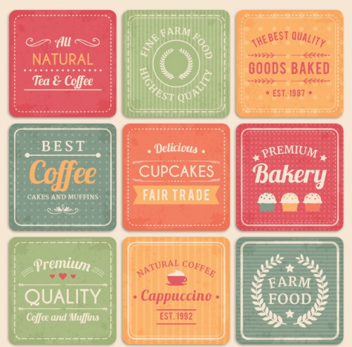 9款咖啡与食品标签矢量素材16素材网精选