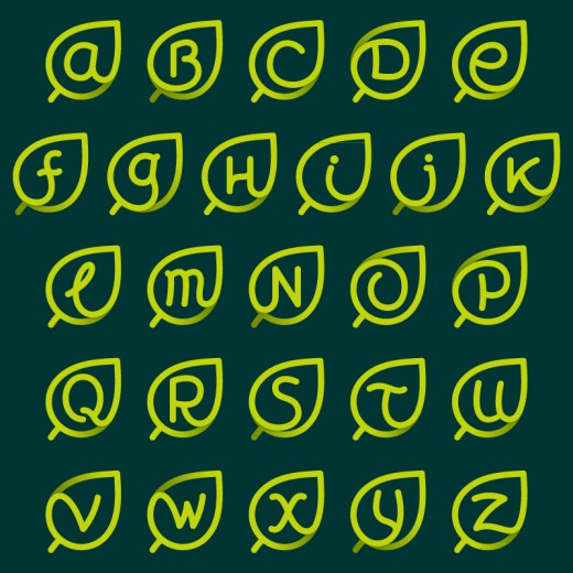 26个绿色树叶字母设计矢量图普贤居素材网精选