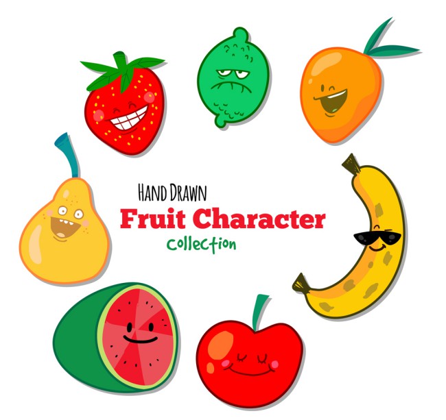 7款彩色表情水果矢量素材16图库网精选