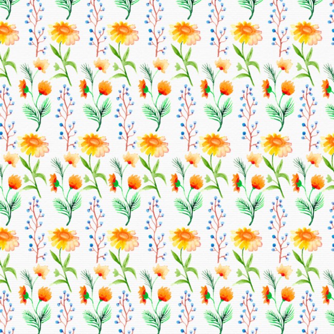 水彩绘橙色花卉无缝背景矢量图普贤居素材网精选