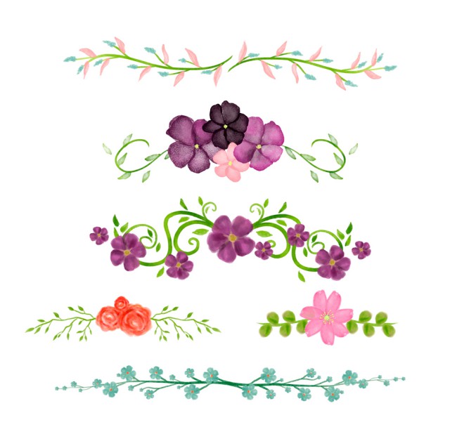 7款彩绘花卉花边矢量素材16图库网精选
