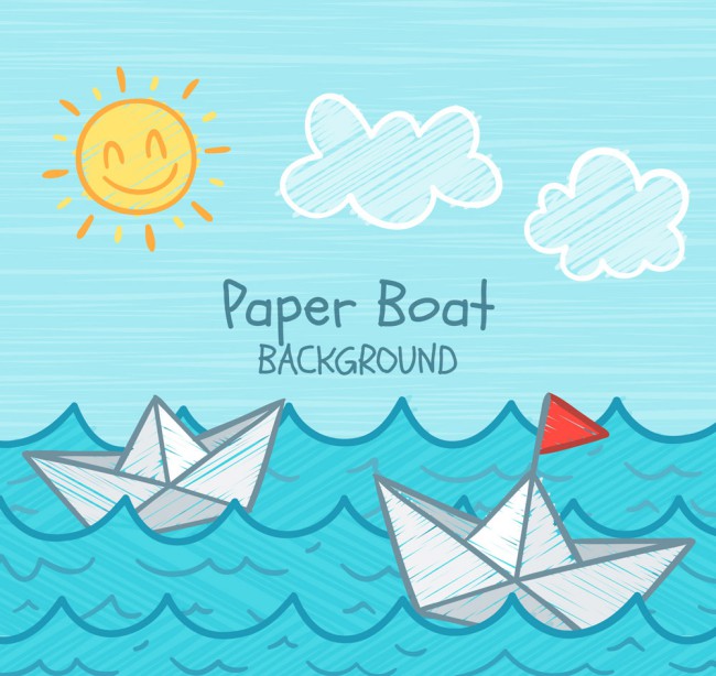 彩绘大海里的纸船矢量素材16图库网精选