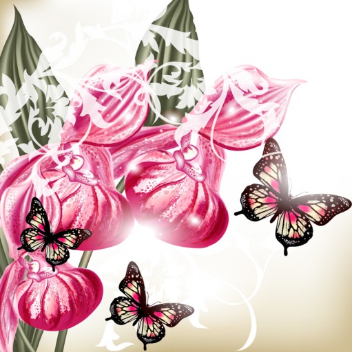 精美兰花和蝴蝶矢量素材16设计网精