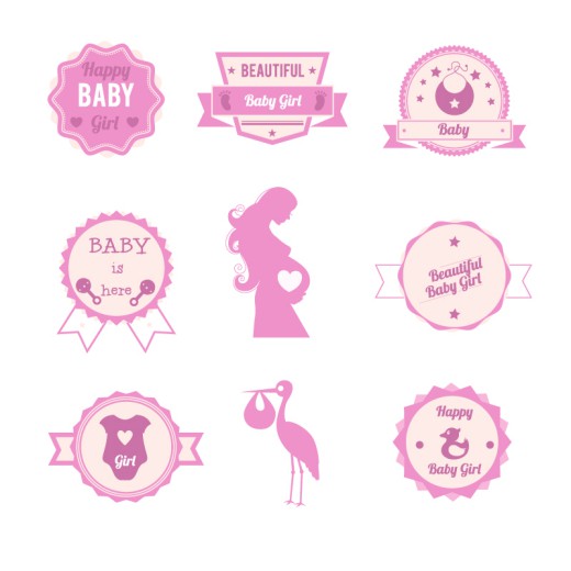 粉色迎婴元素标签矢量素材16设计网精选