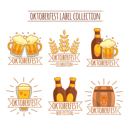 6款彩绘啤酒节标签矢量素材素材天下精选