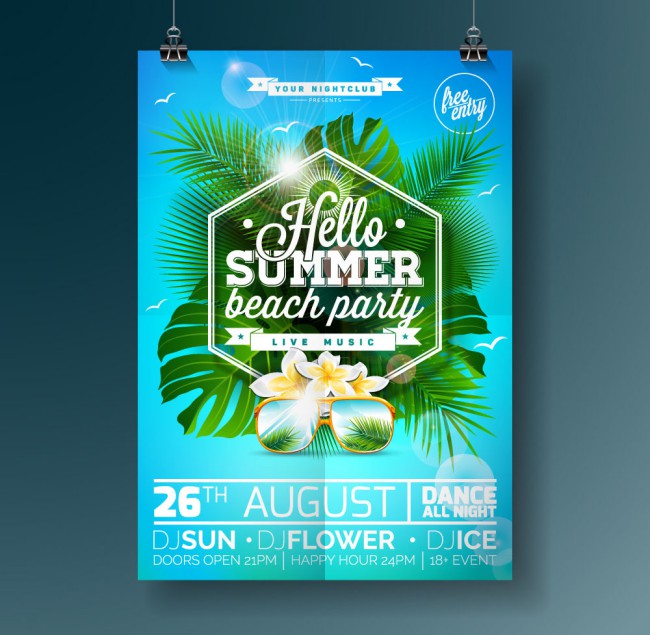 时尚夏季沙滩派对宣传海报矢量图16设计网精选
