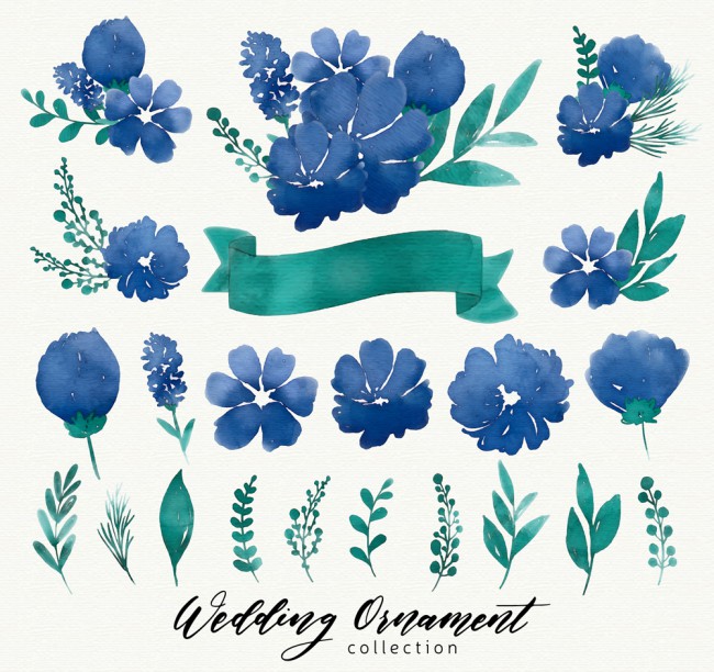 22款蓝色婚礼花卉装饰物矢量图16图库网精选