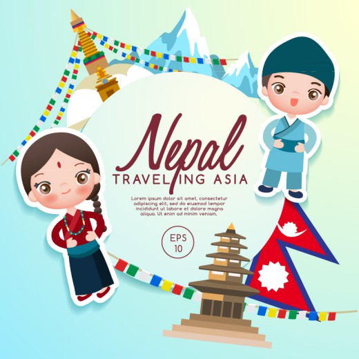 尼泊尔旅行和人物剪贴画矢量素材普贤居素材网精选