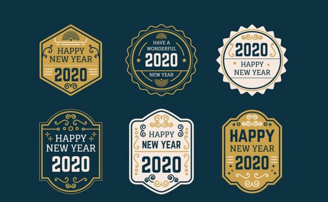 6款复古2020年新年标签矢量图素材