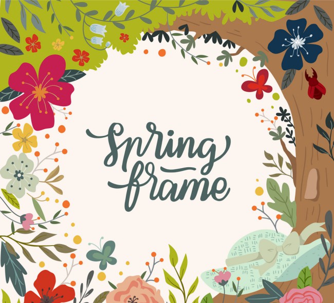 彩色春季树木和花卉矢量素材16素材网精选