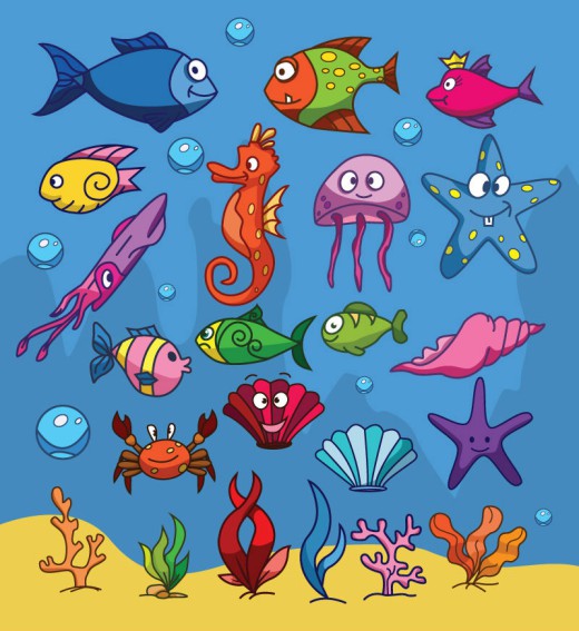 22款卡通海底生物设计矢量素材普贤居素材网精选