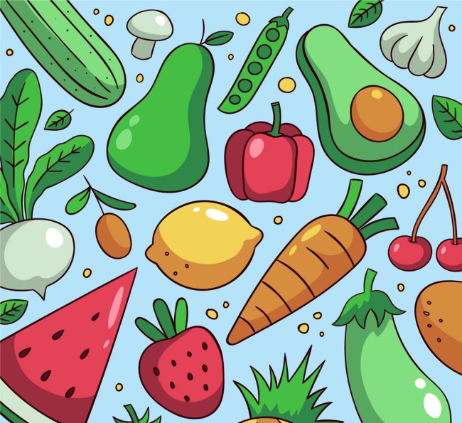 彩色水果蔬菜无缝背景矢量图素材中国网精选