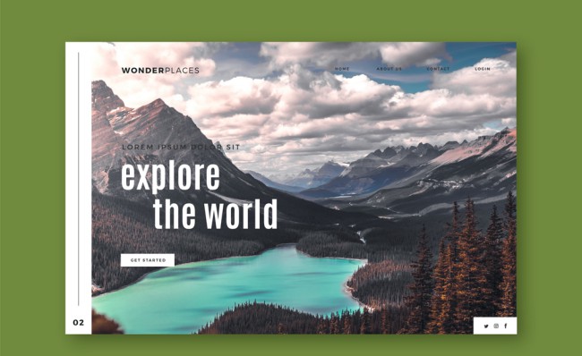 创意山湖风景旅行网站登陆页矢量图16素材网精选