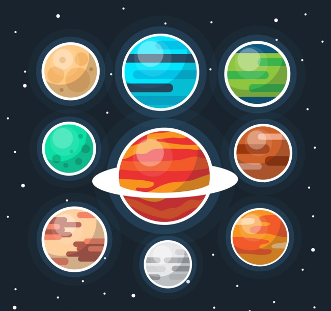 彩色太阳系行星贴纸矢量素材16素材网精选