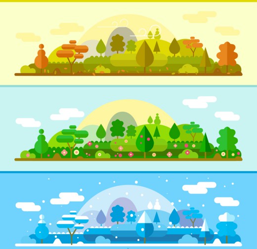 3款季节中的森林风景banner矢量图素材中国网精选
