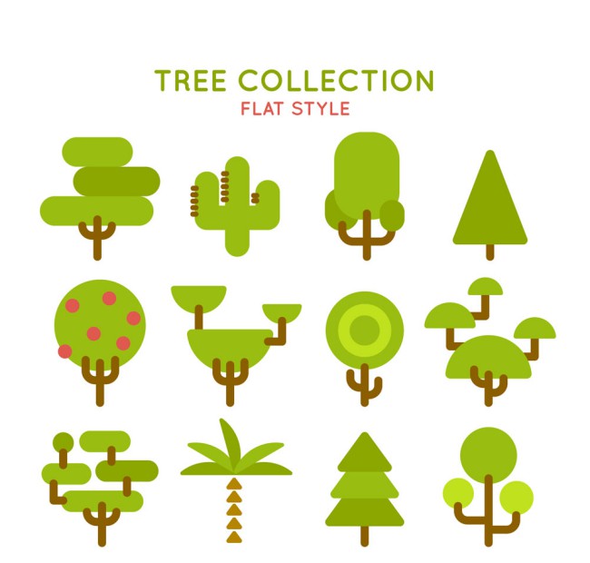 12款扁平化绿色树木矢量素材16图库网精选