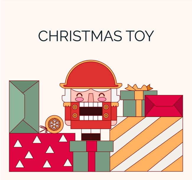创意圣诞礼物堆和玩具锡兵矢量图16