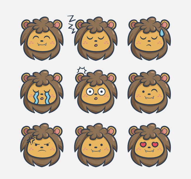 9款可爱狮子表情头像矢量素材素材中国网精选