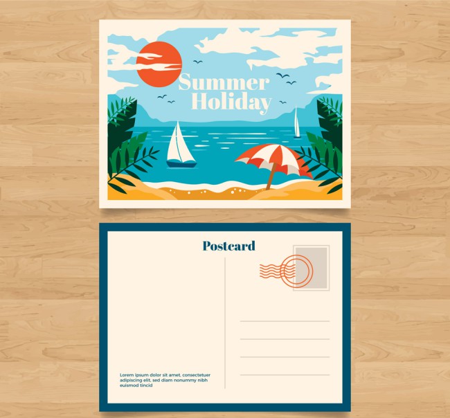 创意夏季沙滩明信片矢量素材16素材网精选