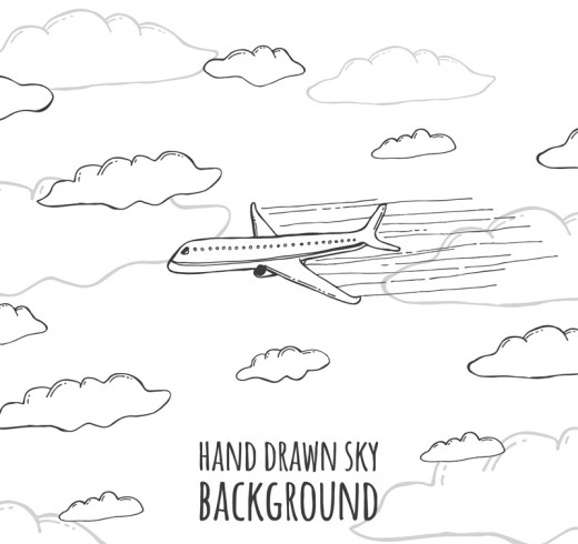 手绘云层中的飞机矢量素材普贤居素材网精选