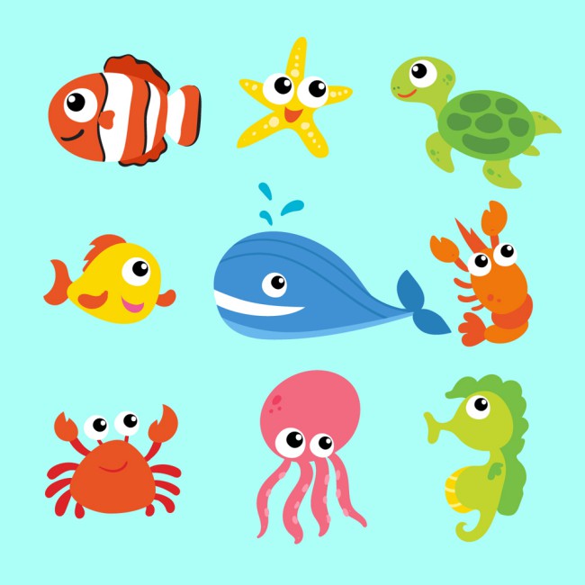 9款卡通海洋动物矢量素材16图库网精选