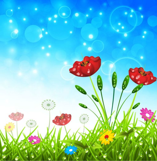 带露珠的美丽春季花卉矢量素材普贤居素材网精选