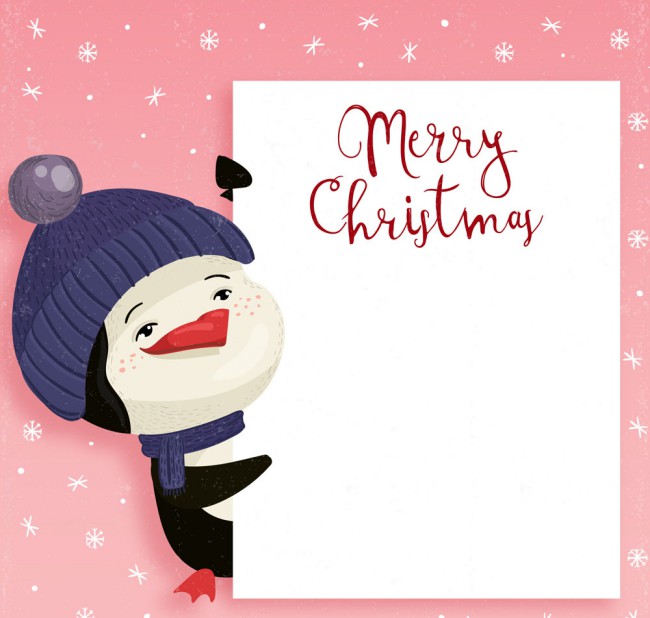 可爱扶圣诞纸板的企鹅矢量素材16设计网精选
