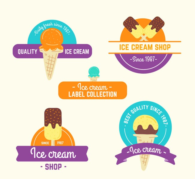 5款彩绘冰淇淋标签矢量素材16素材网精选