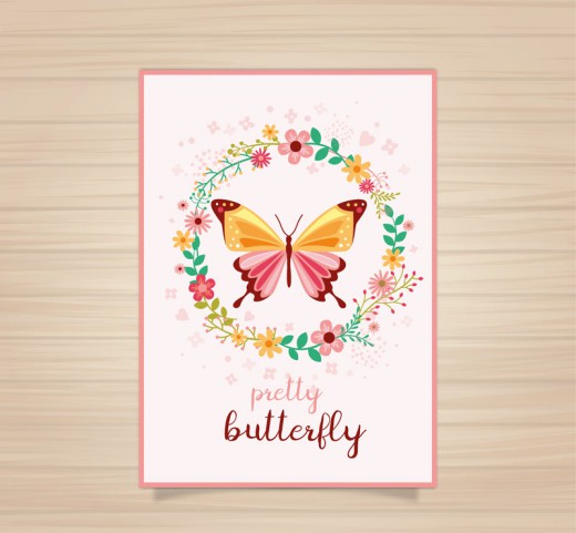 美丽蝴蝶和花环卡片矢量素材普贤居素材网精选
